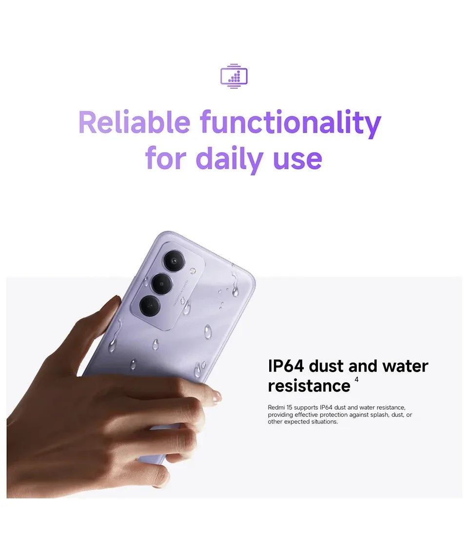 【Marca +】Redmi 15 Versão Global Smartphone 6,9" 50MP 7000mAh bateria 33W carregamento rápido IP64 Snapdragon ®   685 Plataforma Móvel