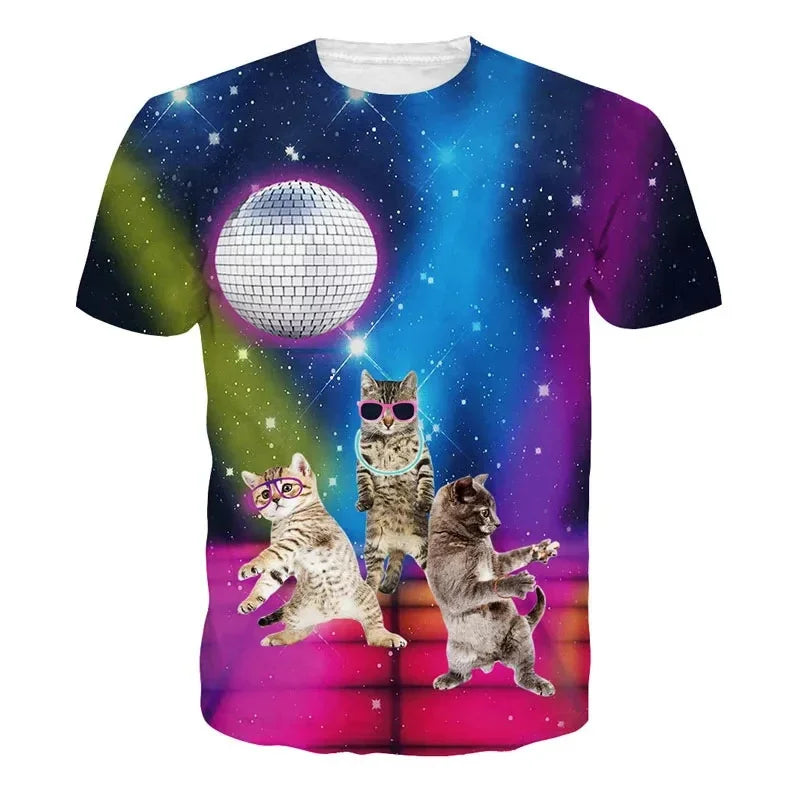Verão 3d impressão gatos engraçados t camisa masculina galáxia gato gráfico manga curta personalidade casual o-pescoço rua em torno do pescoço camisetas roupas