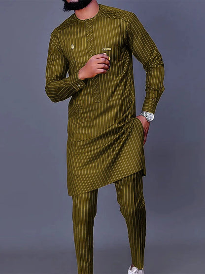 Conjunto de 2 peças com estampa listrada azul marinho masculino, moda casual, luxo