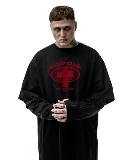 Camiseta gráfica estampada do Satan Club dos homens, roupas Hip Hop, tops de manga comprida, streetwear gótico, Harajuku, Y2K, Hip Hop, 2 peças