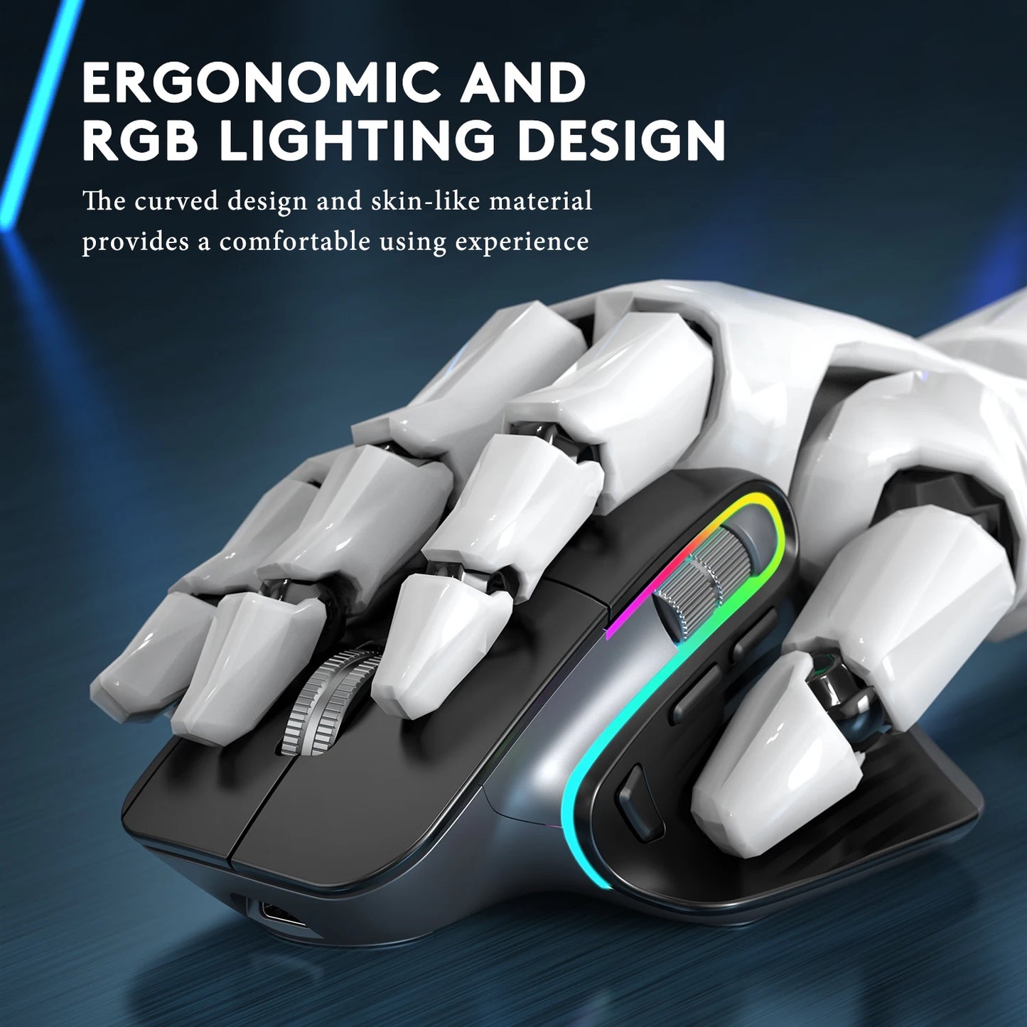 Ergonômico bluetooth 2.4g mouse tri-mode sem fio mouse para jogos USB-C rgb recarregável mause 5 dpi 9 botões para computador pc tablet