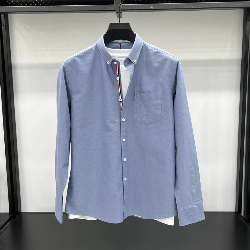 Novo 100% algodão camisa de manga comprida masculina designer marca primavera outono moda negócios confortável respirável topo roupas masculinas