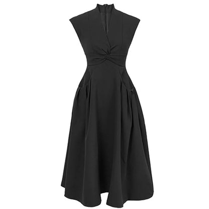 Estilo francês moda verão elegante vestido de noite feminino senhora formal chique sem mangas magro midi festa clube baile robe mujer vestido