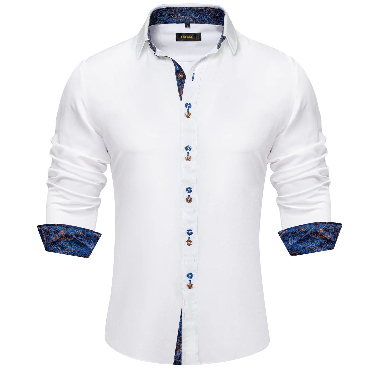 DiBanGu Camisa Masculina de Manga Longa Preto Sólido Vermelho Paisley Cor Contraste Moda Vestido Camisa para Homens Gola Botão para baixo Roupas Masculinas