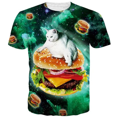 Verão 3d impressão gatos engraçados t camisa masculina galáxia gato gráfico manga curta personalidade casual o-pescoço rua em torno do pescoço camisetas roupas