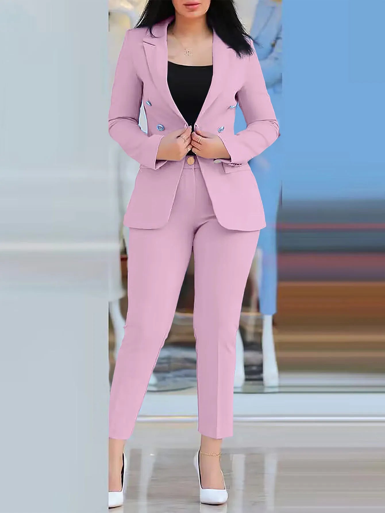 2025 feminino formal jaqueta e calças senhora do escritório outfits outono feminino duas peças conjunto impressão blazer casaco & calças terno conjuntos femininos