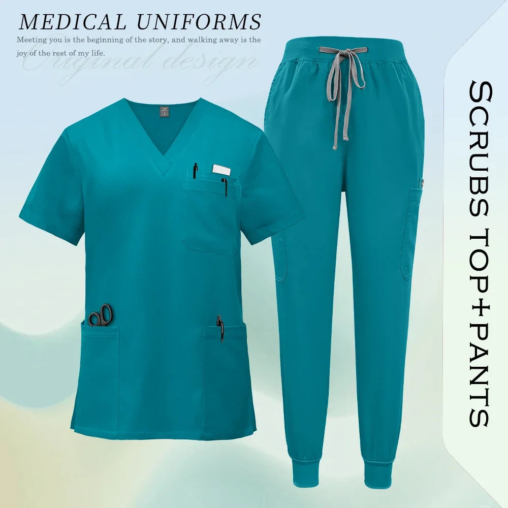 Unissex uniformes cirúrgicos clínicos beleza spa workwear mulher enfermeira médica esfrega conjunto dentista calças superiores terno de enfermagem de alta qualidade
