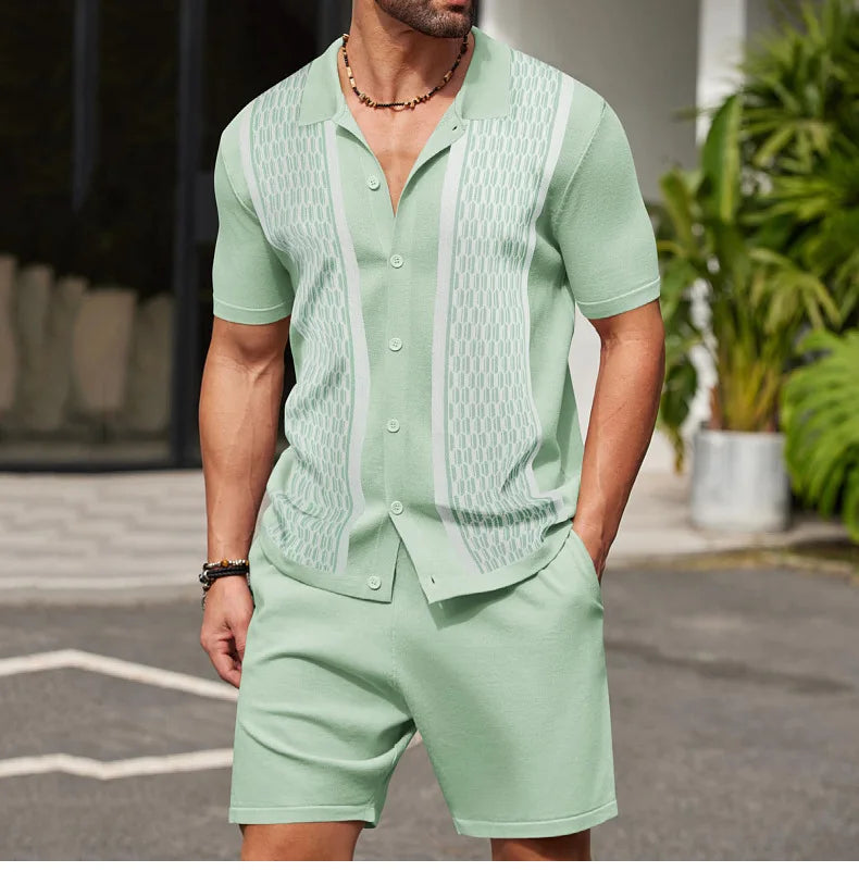 Conjunto de duas peças de seda gelo masculino manga curta, terno casual de negócios, roupa masculina, ginástica, alta qualidade, verão