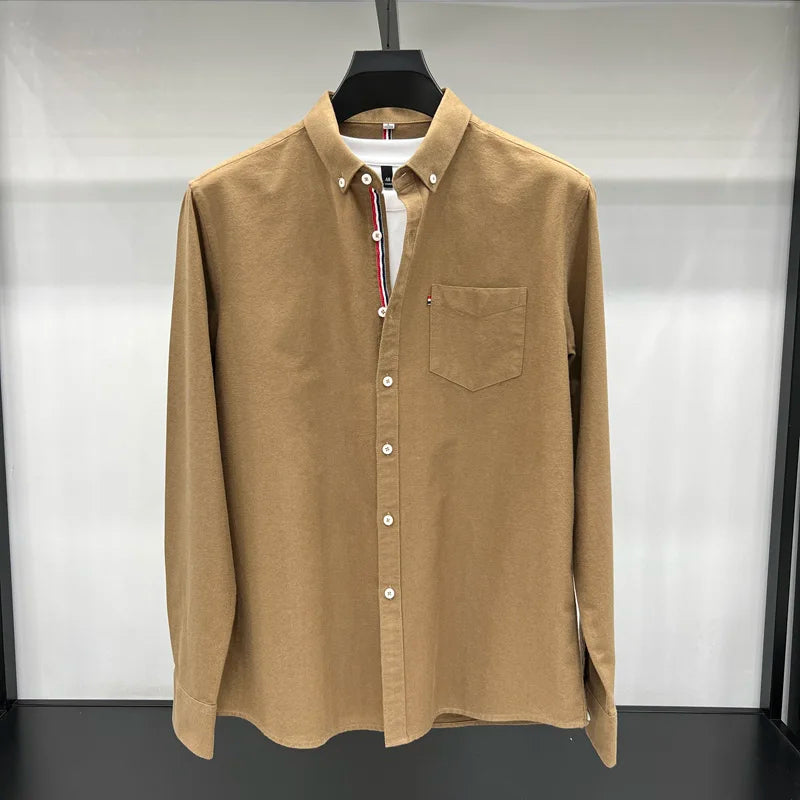Novo 100% algodão camisa de manga comprida masculina designer marca primavera outono moda negócios confortável respirável topo roupas masculinas