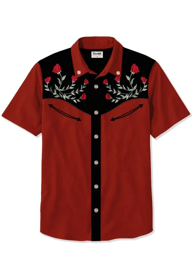Camisa masculina de manga curta estilo cowboy ocidental, confortável, respirável, verão, arte, botão, camisas havaianas divertidas