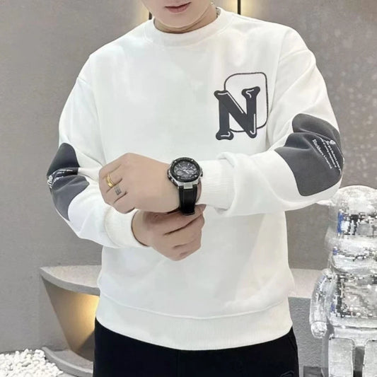 Tendência contraste retalhos impressão carta hoodies moletom primavera outono manga longa solta casual topos moda preguiçoso roupas masculinas