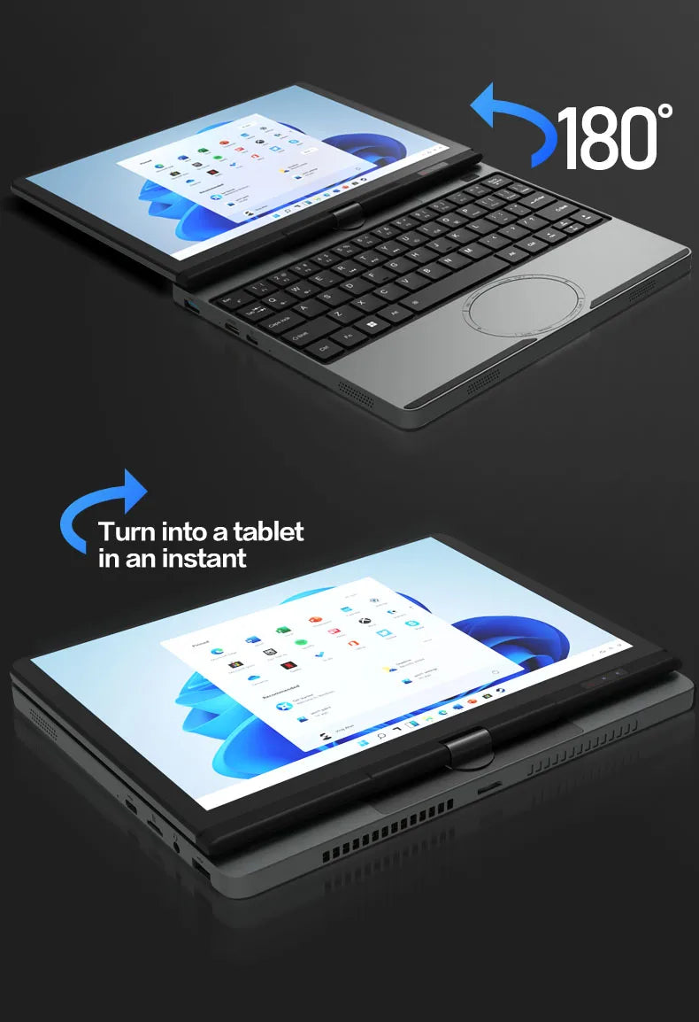 Crelander Yoga Laptop 360° Rotação CPU Intel N150 10,5" Tela sensível ao toque 2K 60Hz Taxa de atualização M2 SSD Desbloqueio facial Mini Laptop