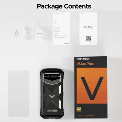 Estreia mundial doogee v max plus telefone robusto 22000mah 36gb (16 +20) 512gb 200mp câmera telefone 6.58 "120hz dimensão 7050 android14