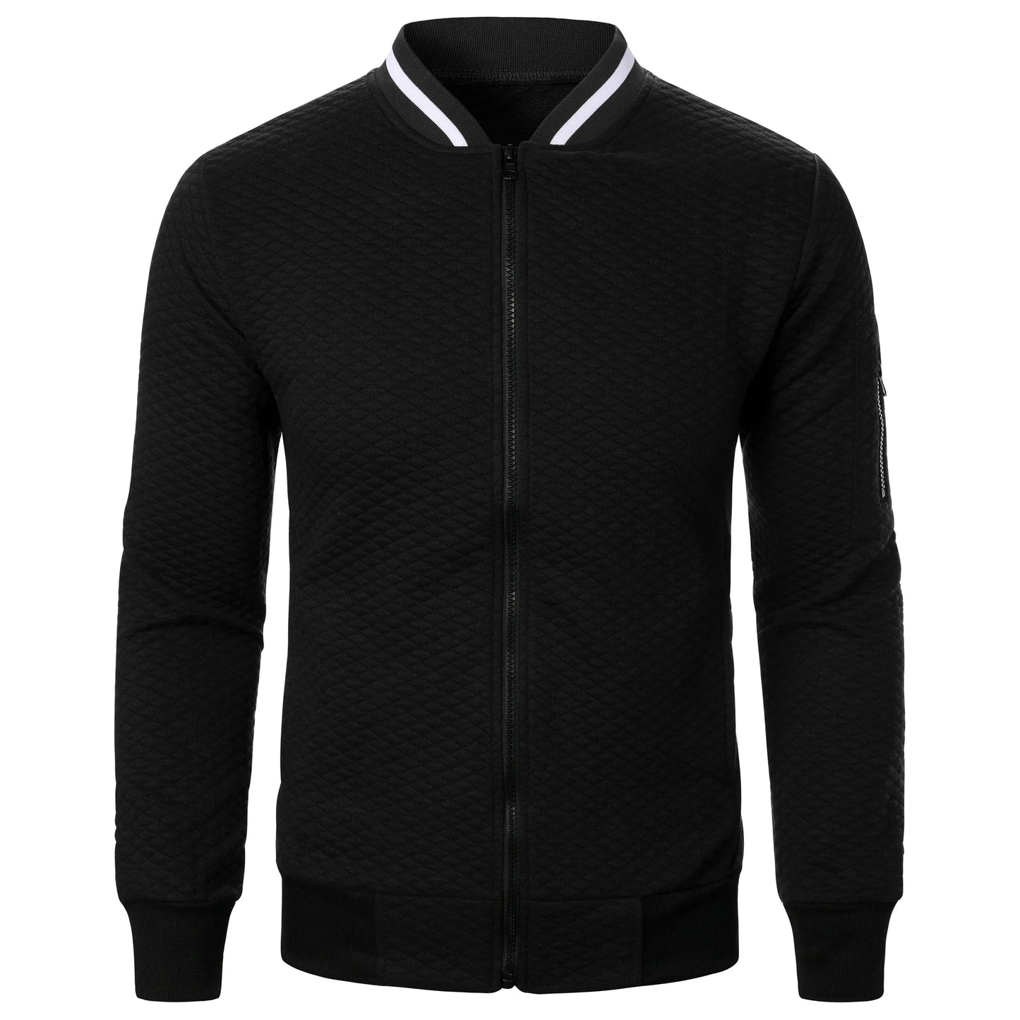 Top masculino com zíper waffle, gola stand, capuz casual, outono e inverno