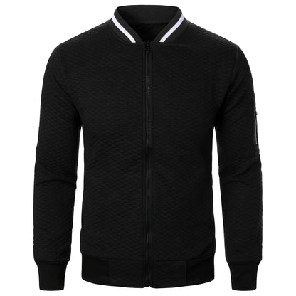 Top masculino com zíper waffle, gola stand, capuz casual, outono e inverno