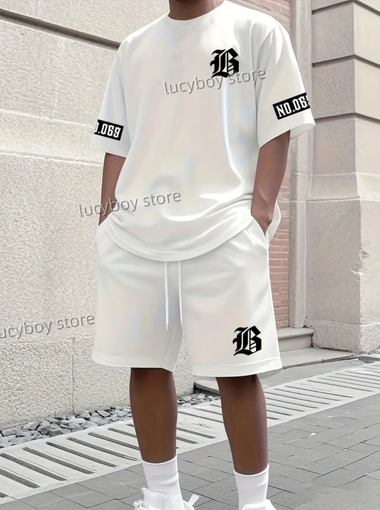 Lb impresso esporte camiseta + shorts terno conjunto masculino de luxo agasalho outfit verão oversized treino 2 peça conjunto roupas masculinas