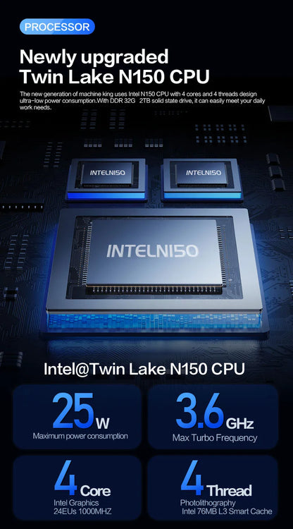 Crelander Yoga Laptop 360° Rotação CPU Intel N150 10,5" Tela sensível ao toque 2K 60Hz Taxa de atualização M2 SSD Desbloqueio facial Mini Laptop