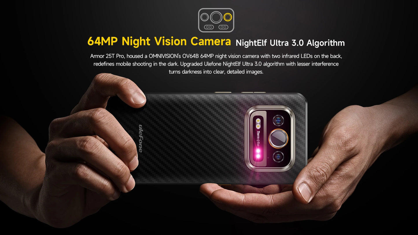 Ulefone armor 25t pro 5g telefone robusto com imagem térmica android 14 33w 64mp visão noturna smartphone nfc à prova de água
