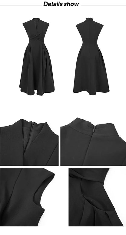 Estilo francês moda verão elegante vestido de noite feminino senhora formal chique sem mangas magro midi festa clube baile robe mujer vestido