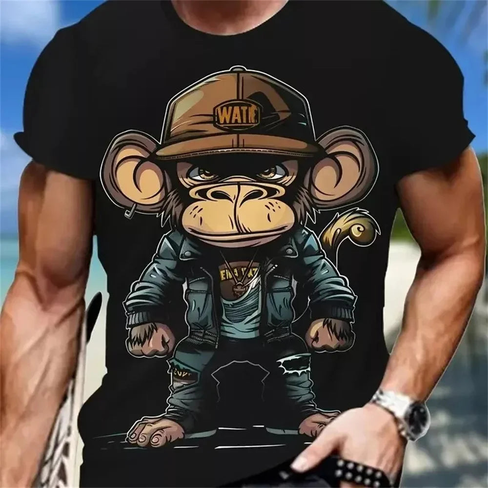 Hip hop macaco padrão impressão camisetas o-pescoço manga curta camiseta roupas de grife dos homens macaco impressão roupas masculinas designer camisetas