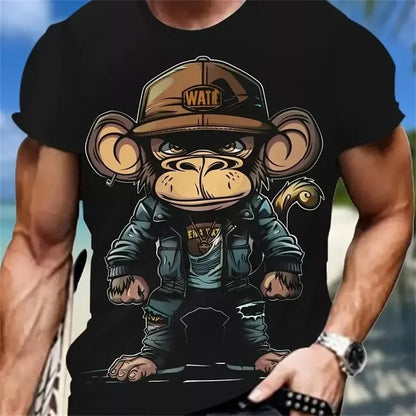 Hip hop macaco padrão impressão camisetas o-pescoço manga curta camiseta roupas de grife dos homens macaco impressão roupas masculinas designer camisetas