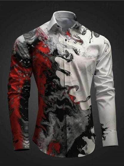 Nova camisa masculina de manga comprida com estampa de caveira para Halloween, camisa com gola 3D adequada para primavera, outono e inverno