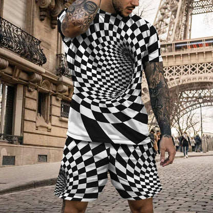 Verão novos conjuntos de listra de roupas esportivas masculinas de manga curta camiseta terno shorts de grandes dimensões esportes roupa de duas peças roupas masculinas