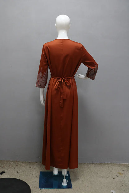 Vestido muçulmano de cetim para mulheres, Abaya Dubai, roupão de jantar, roupas diamantadas, moda