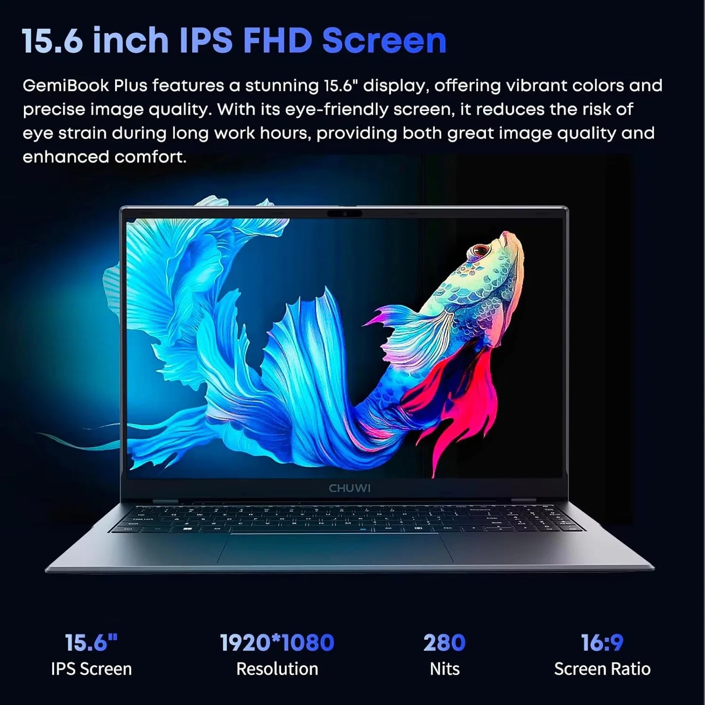 Chuwi gemibook plus laptop intel n100/n150 gráficos para 12a geração 15.6 "1920*1080p 16gb ram 512gb ssd com ventilador de refrigeração windows 11