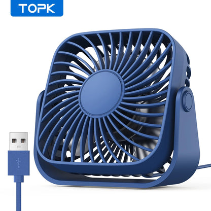 TOPK 4 Polegadas USB Mini Ventilador Portátil para Acampamento, Ventilador Pessoal de Mesa Silencioso de 3 Velocidades, 360 ° Ajuste de ventiladores de pé para sala de casa