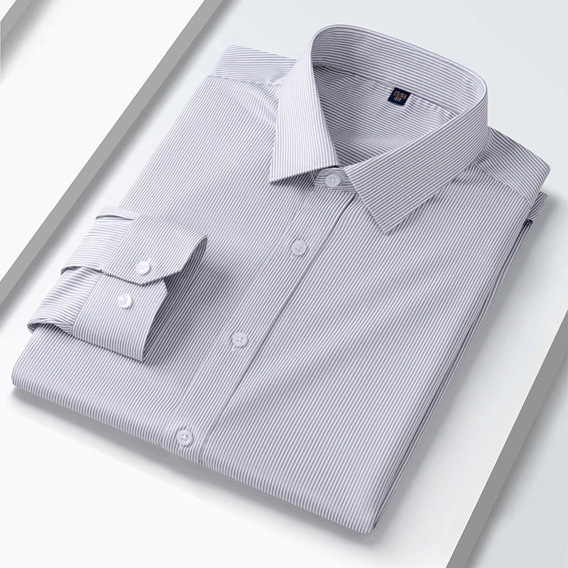Camisa elástica anti-rugas masculina, manga comprida, slim fit, blusa social e de negócios, vestido branco, qualidade