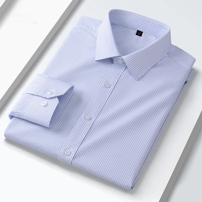 Camisa elástica anti-rugas masculina, manga comprida, slim fit, blusa social e de negócios, vestido branco, qualidade