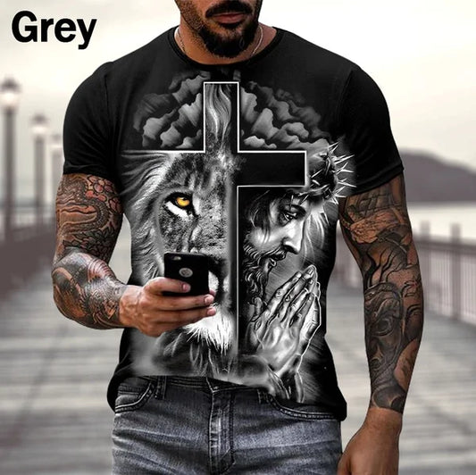 Masculino feminino moda cristã 3d t camisa harajuku jesus cruz manga curta streetwear personalidade t