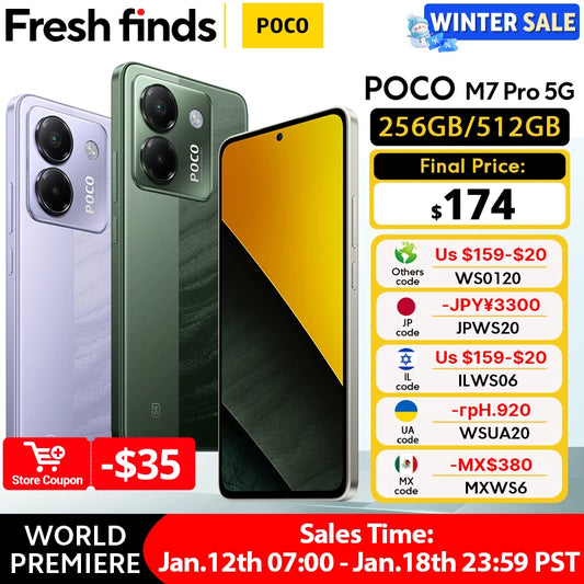 【Estreia mundial】POCO M7 Pro 5G Versão Global Dimensidade 7025-Ultra 120Hz FHD + Cuidados com os Olhos Tela AMOLED Câmera de 50MP com OIS NFC