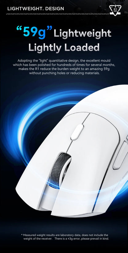 Mouse sem fio Attack Shark R1 18000dpi, 1000 Hz PAW3311, conexão Bluetooth tri-mode, mouse macro para jogos