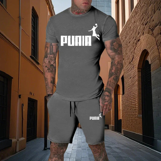 Moda verão masculino conjunto de duas peças conjunto esportivo casual impresso manga curta conjunto masculino camiseta + shorts roupas esportivas de fitness