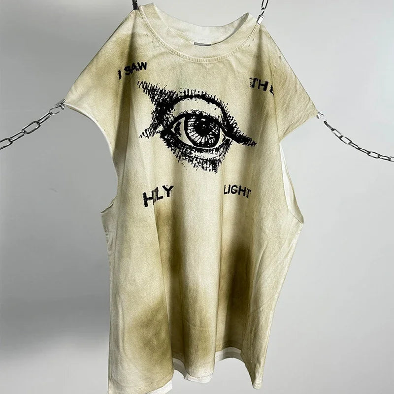 Crânio vermelho impressão de dedo buraco danificado saint tanque t das mulheres dos homens streetwear colete de grandes dimensões vintage washe preto sem mangas t camisa