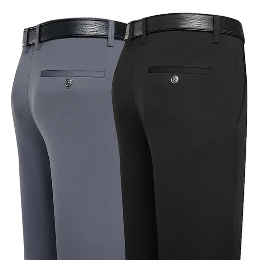 Calças de terno dos homens negócios calças casuais vestido formal calças retas elástico preto azul marinho roupas masculinas