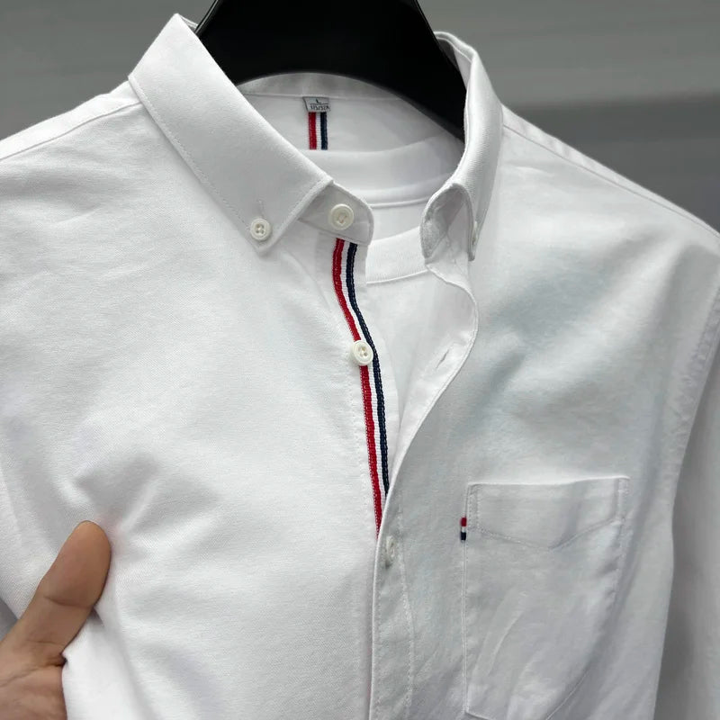 Novo 100% algodão camisa de manga comprida masculina designer marca primavera outono moda negócios confortável respirável topo roupas masculinas