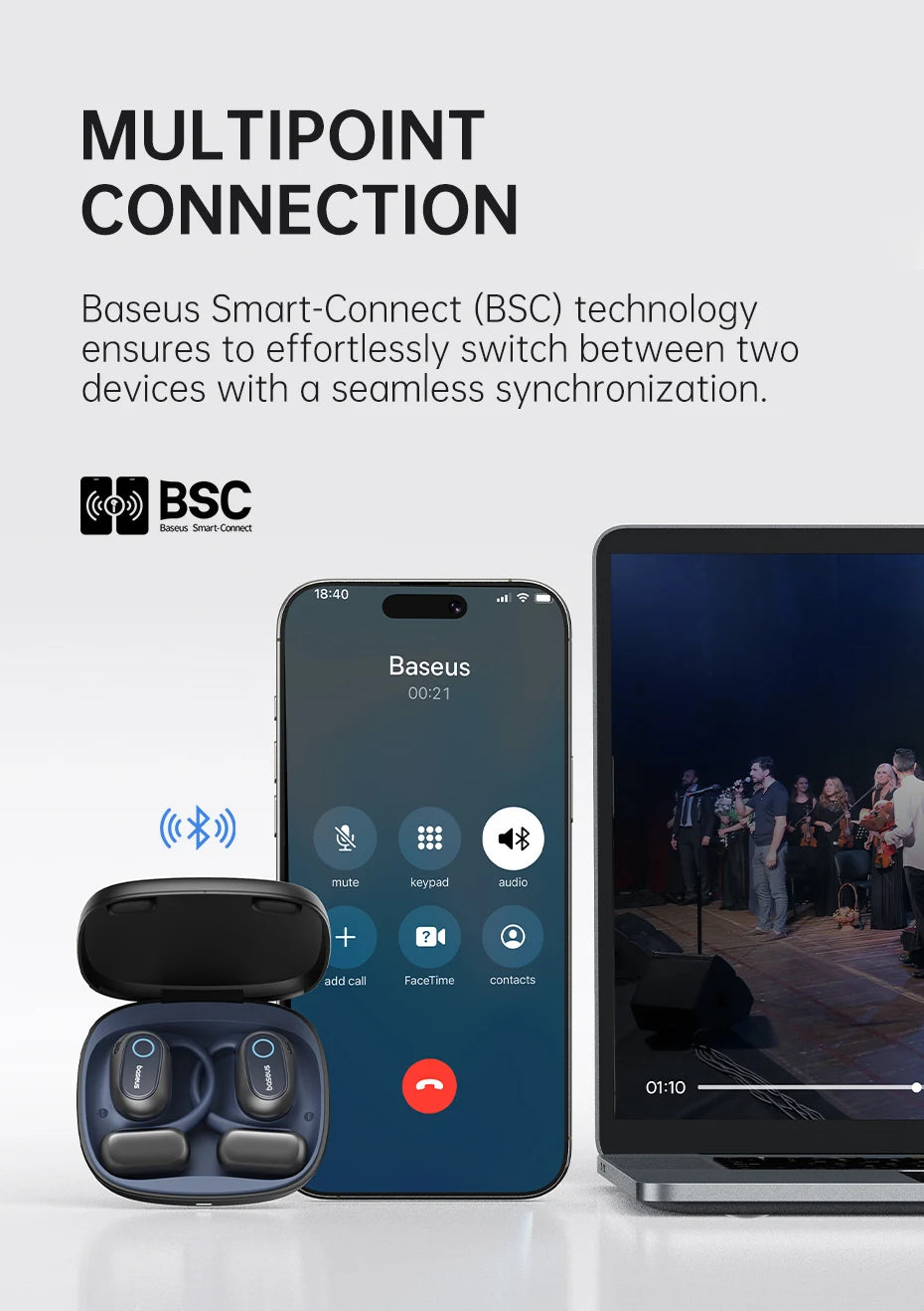 Baseus Bowie MF1/Eli 15i Fit Open-Ear Sport Fones de ouvido sem fio Bluetooth 5.4 Ganchos para os ouvidos Big Bass Sport Fones de ouvido 60 horas de reprodução