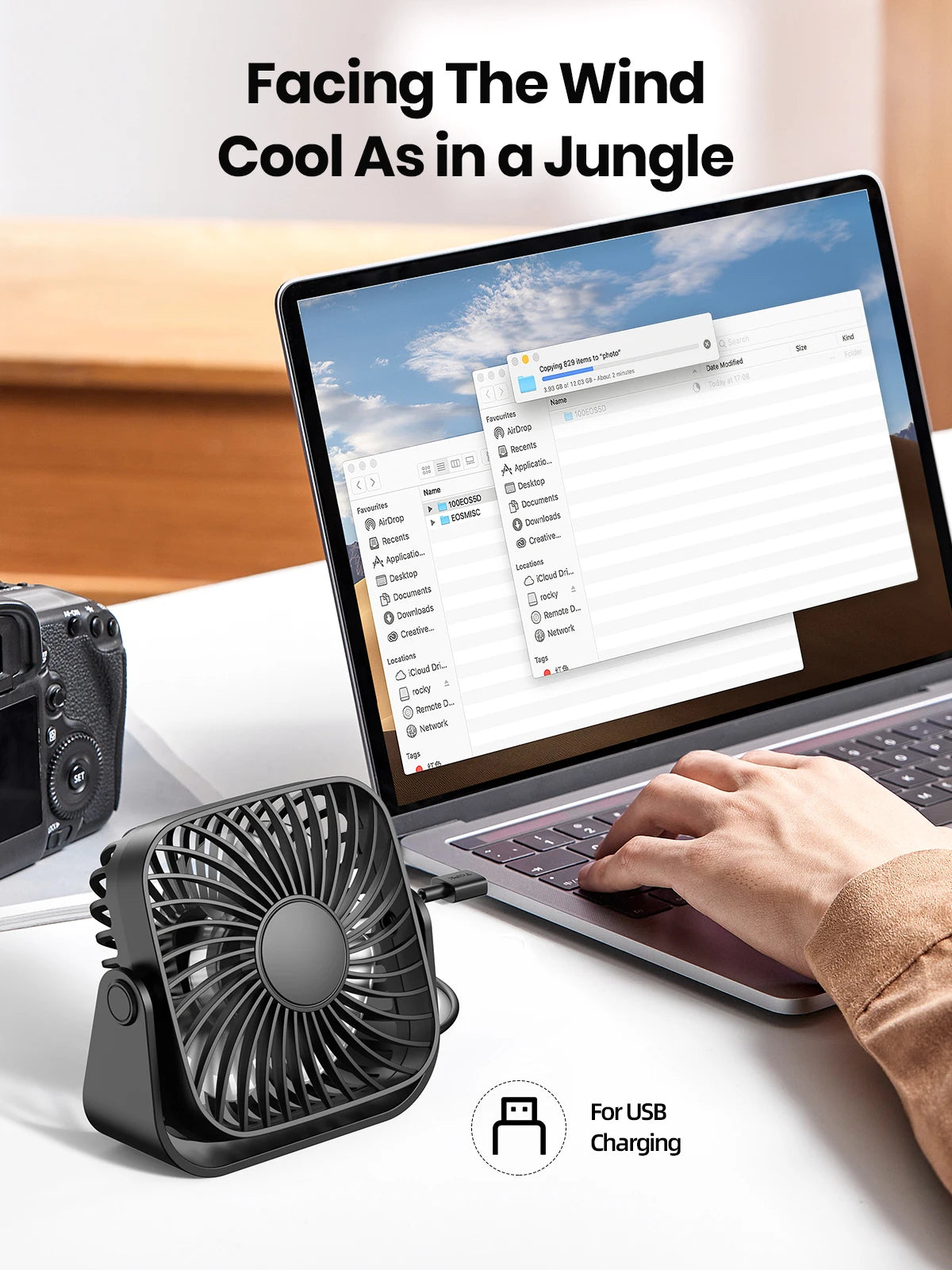 TOPK 4 Polegadas USB Mini Ventilador Portátil para Acampamento, Ventilador Pessoal de Mesa Silencioso de 3 Velocidades, 360 ° Ajuste de ventiladores de pé para sala de casa