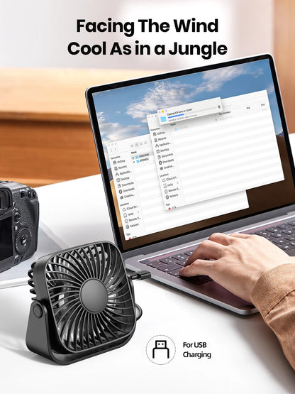 TOPK 4 Polegadas USB Mini Ventilador Portátil para Acampamento, Ventilador Pessoal de Mesa Silencioso de 3 Velocidades, 360 ° Ajuste de ventiladores de pé para sala de casa