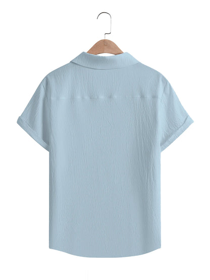 Camisas masculinas de manga curta verão cor sólida respirável solto camisas casuais praia férias estilo masculino topos camisetas