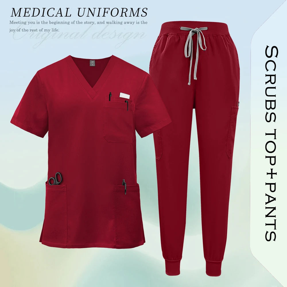 Unissex uniformes cirúrgicos clínicos beleza spa workwear mulher enfermeira médica esfrega conjunto dentista calças superiores terno de enfermagem de alta qualidade