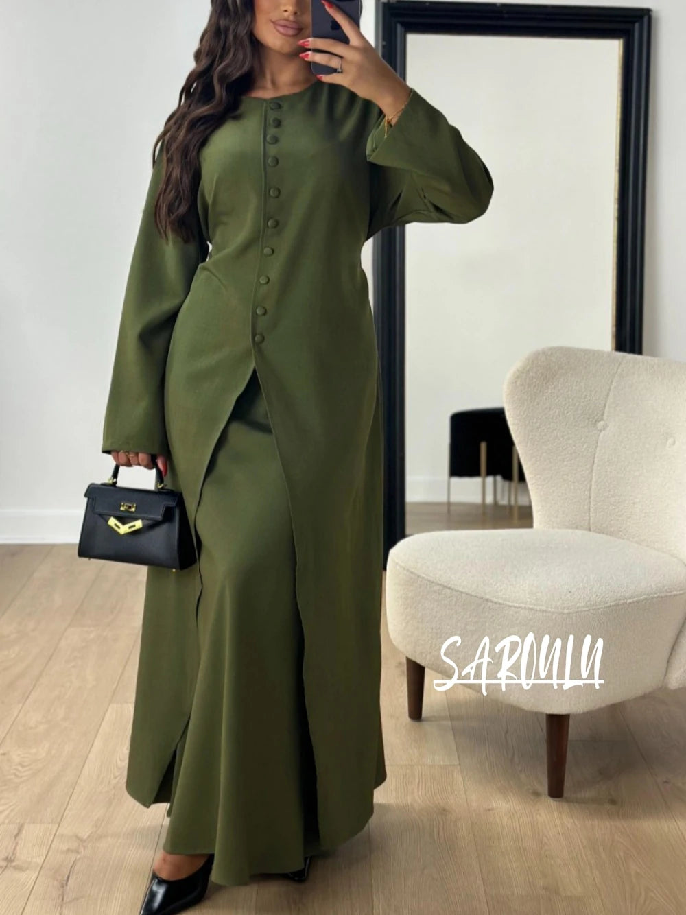 Muçulmano o pescoço kaftan cetim vestido de noite simples 2 peças robe modesto abaya feminino caftan nova chegada formal festa botões vestido