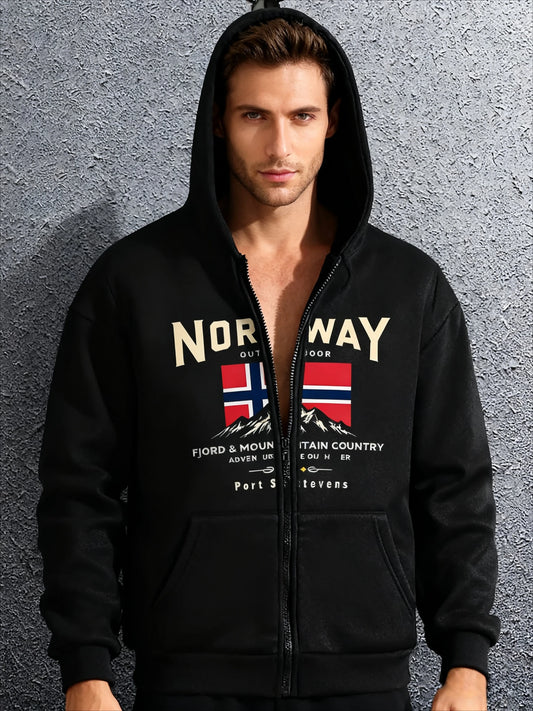 Novo norway impressão masculina inverno zip hoodie 100% algodão mulher moda velo moletom casual outono roupas y2k casaco de capuz de grandes dimensões