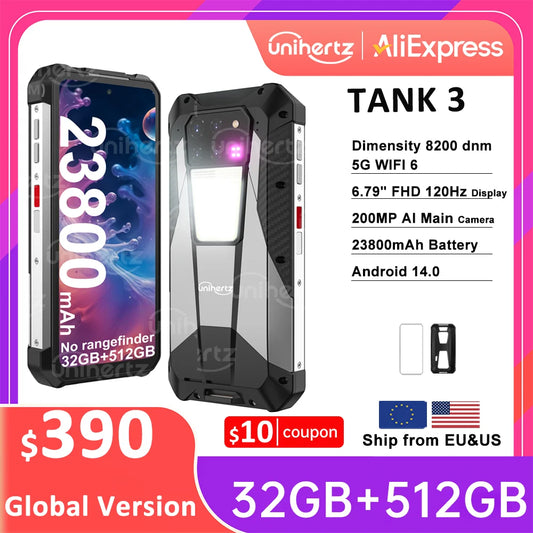 Unihertz Tank 3 8849 Android 13 Smartphone Rugged 23800mAh 32GB 512GB 200MP 5G Mobile Phone Waterproof 120W Night Vision Phones