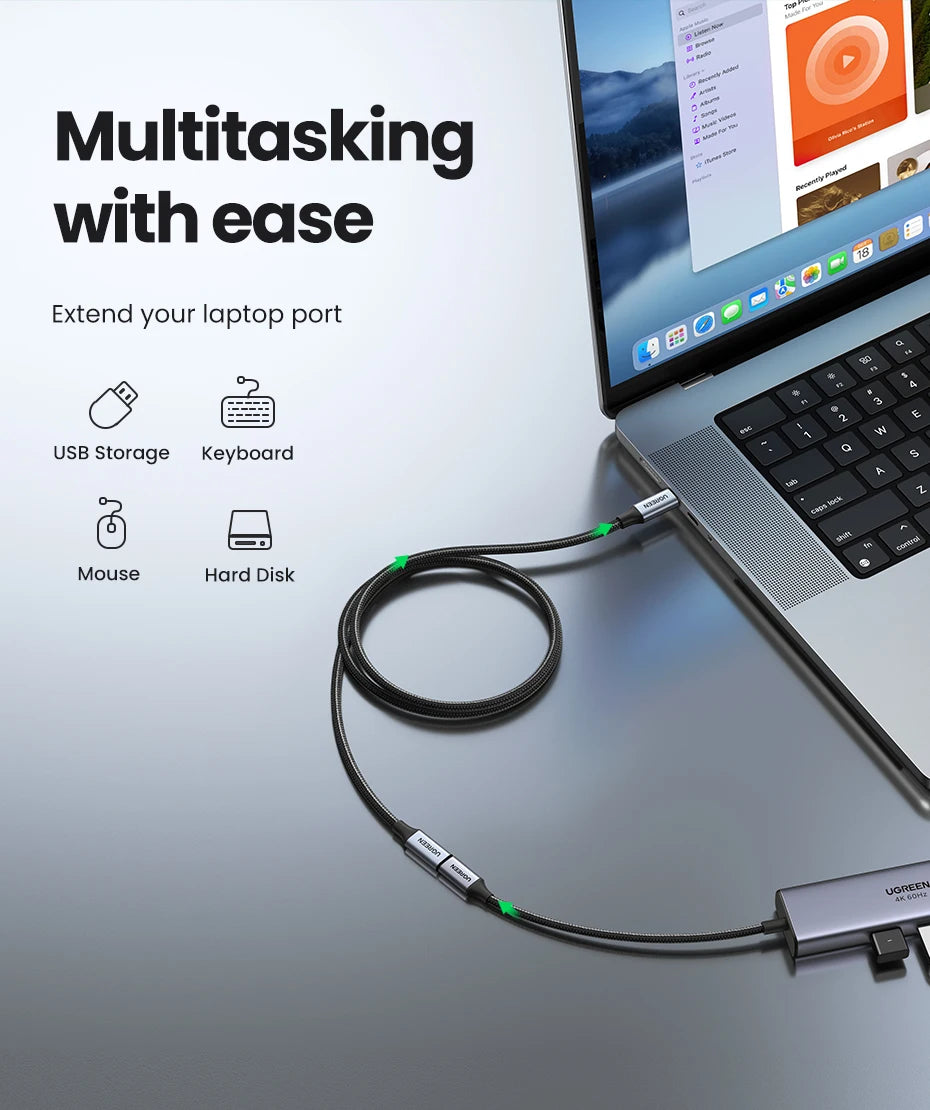 Ugreen usb c cabo de extensão tipo c cabo extensor USB-C thunderbolt 3 para xiaomi nintendo interruptor usb 3.1 cabo de extensão usb