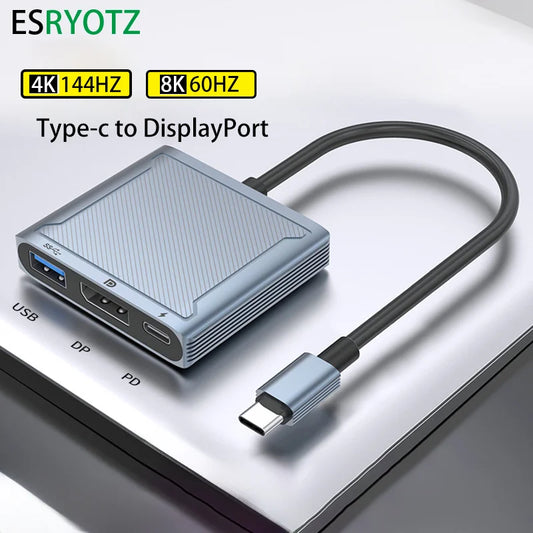 8K 60Hz USB C para Displayport 144Hz hud Thundrbolt USB-C para DP 3 em 1 Hub dock cabo Tipo C para DisplayPort 1.4 cabo para Mackbook