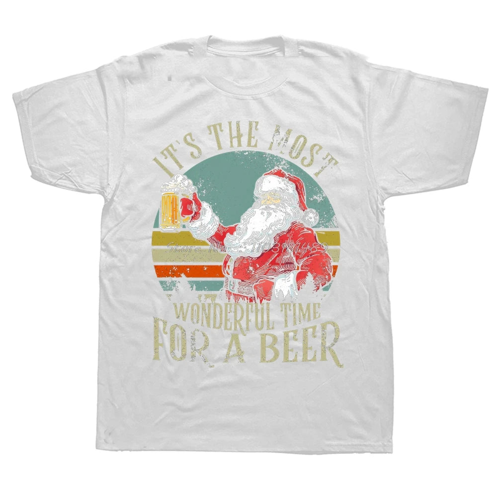 Papai Noel bebendo cerveja camiseta, é o momento mais maravilhoso para uma cerveja, Verão Graphic Cotton Streetwear, Presentes de Natal